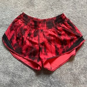 Lululemon hotty shorts red tie dye